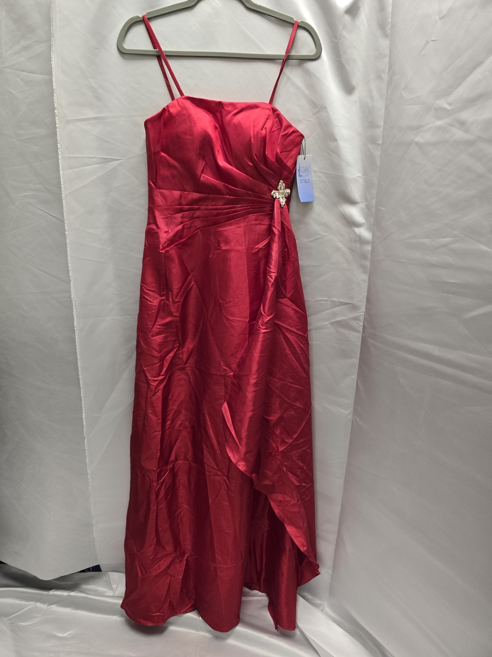 Women's Red Satin Spaghetti-Strap Evening Dress